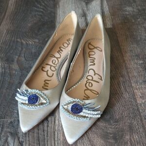 Sam Edelman Gray Heels with Blue Embellishment
